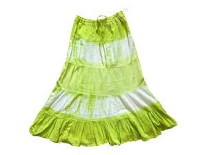 Uniti Casuals 100% Cotton Green Tie Dye Tiered Drawstring Maxi Skirt Sz L NWT